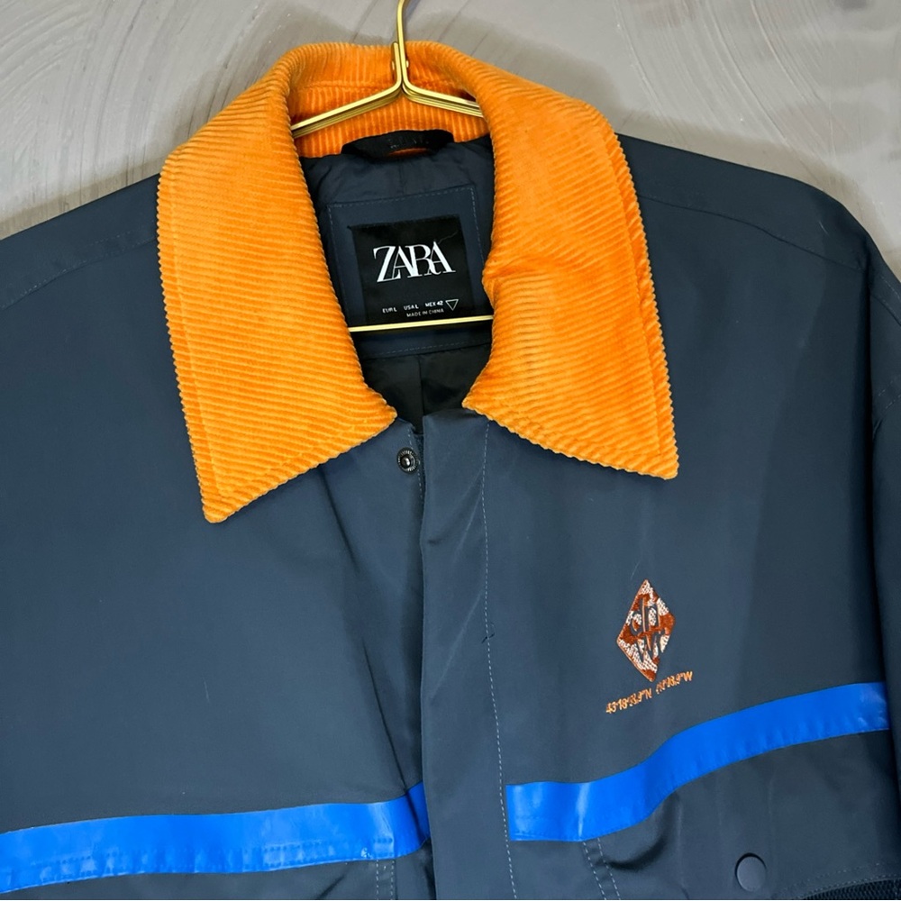 Zara Men's Dark Gray Jacket with Orange Collar - Picture 2 of 12